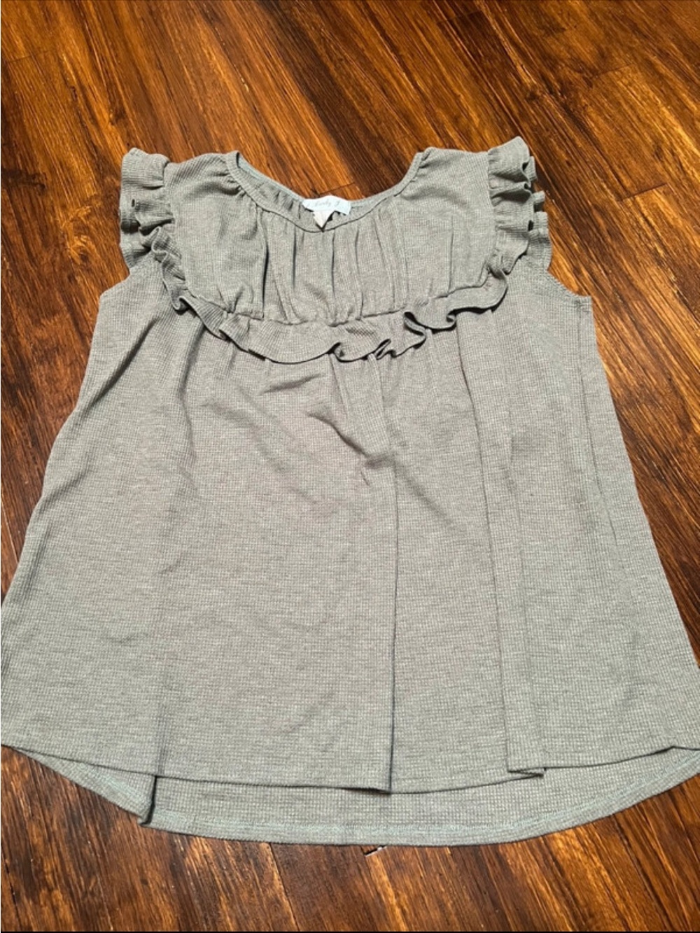 Ruffle Yoke Sleeveless Blouse in Olive